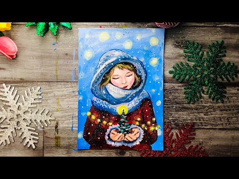 Видео: НОВОГОДНЯЯ СКАЗКА • Как нарисовать девушку и зиму
