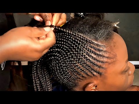 Видео: Высокая прическа с узором из маленьких косичек на густых натуральных волосах || Чистые проборные ...
