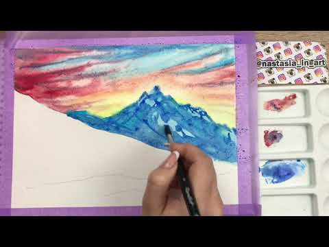 Видео: Пейзаж с горами. Урок акварели.