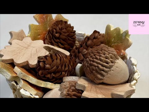 Видео: Жолуді. Шишки. Листя із зефіру в корзині із зефіру. 