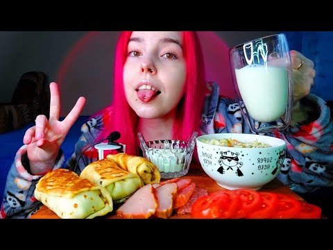 Видео: Блины с мясом и салат Оливье мукбанг/ответы на вопросы/болталка/mukbang