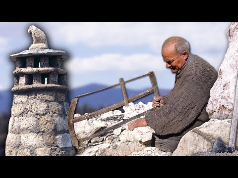 Видео: Камин из грубого камня. Ручное извлечение и резка топорами и пилами для строительства.