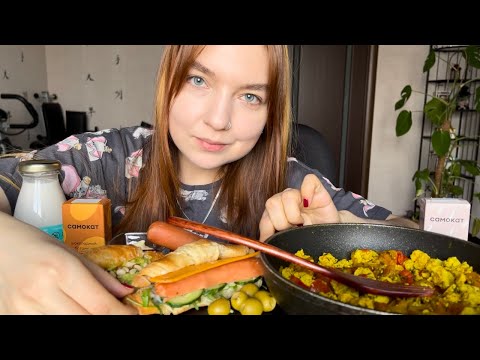 Видео: Мукбанг | Завтрак, скрэмбл, сэндвич-круассан | Mukbang | Breakfast, scramble, croissants 🥐