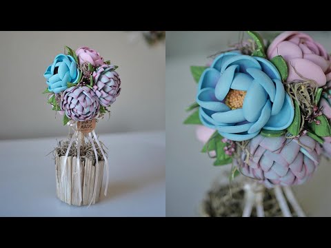 Видео: Маленький топиарий с цветами из фоамирана / DIY TSVORIC