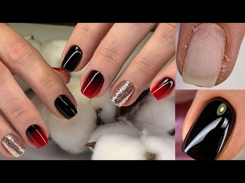 Видео: Твердый заусенец как убрать? Черно-красный градиент  I Преображение ногтей