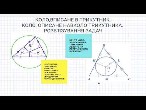 Видео: 7 клас. Коло вписане в трикутник та описане навколо нього. Розв'язування задач.