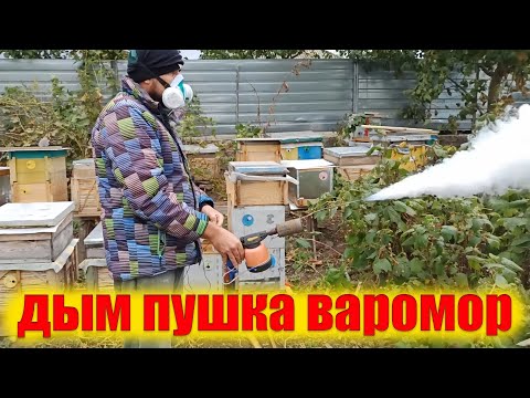 Видео: Обработка пчел от клеща Варроа дым пушкой Варомор Бипином Т. Обработка пчел бипином
