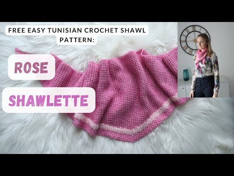 Видео: Красивый узор для тунисской шали крючком для начинающих: шаль с розой