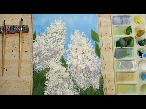 Видео: БЕЛАЯ СИРЕНЬ/ РИСУЕМ ГУБКОЙ/ ЛЕГКО И ПРОСТО/ЖИВОПИСЬ ГУАШЬЮ ПОШАГОВО/