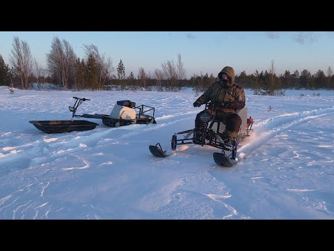 Видео: Снег 50-60 см. Тест лыжного модуля /FISHRIDE /Мотобуксировщик.