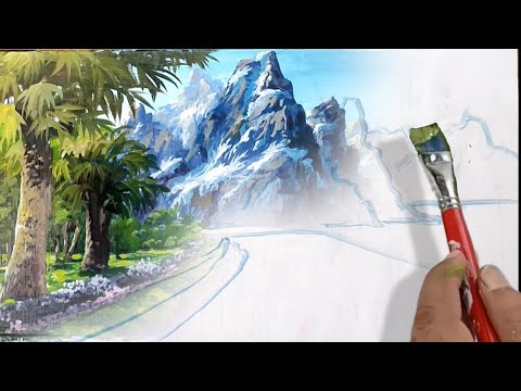 Видео: Пошаговое руководство по акрилу для гор и дорог/пейзажей для начинающих.