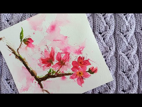 Видео: Сакура акварелью. Рисование для начинающих. Простые идеи рисования. Рисуем  цветы акварелью