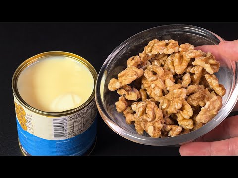 Видео: Взбейте сгущенку с грецкими орехами! Вы будете поражены! Десерт за 5 минут. Без выпечки