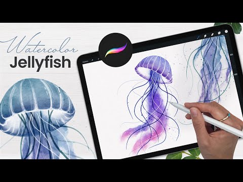 Видео: Как рисовать: акварельную медузу • Учебное пособие по Procreate • Простой урок рисования на iPad