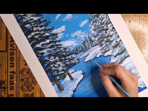 Видео: Рисую зиму. Как нарисовать зимний лес акрилом