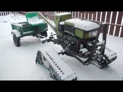 Видео: Снег, лыжи, тяжелый мотоблок на гусеницах и первые поломки.