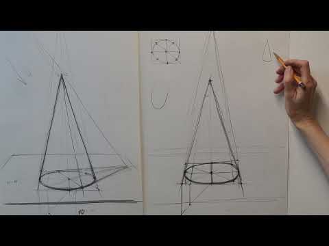 Видео: Конструктивное построение конуса с использованием линии горизонта и точки схода