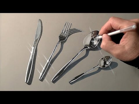 Видео: Рисование стильных стальных столовых приборов