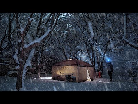 Видео: Соло кемпинг в тяжелом снегу с моей собакой . Отдых в горячей палатке . Деревянный столб ASMR