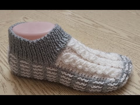 Видео: Классные и удобные тапочки - следки на двух спицах № 39 /  Tejiendo Pantuflas / Patik modeli