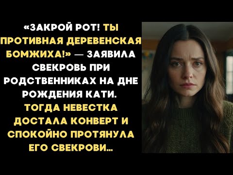 Видео: Закрой рот, противная бомжиха! — заявила свекровь. А Катя достала конверт и протянула его свекрови…