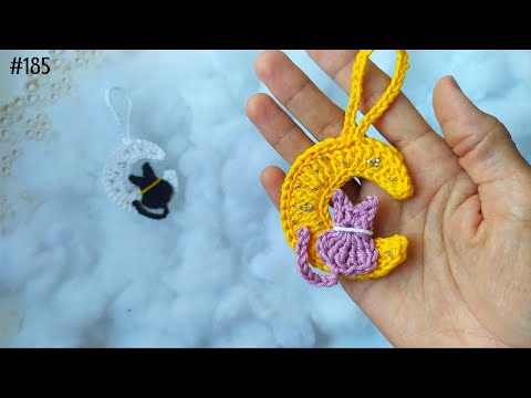 Видео: подвеска/брелок для сумки крючком - кот в лунном свете 🌕 (субтитры)