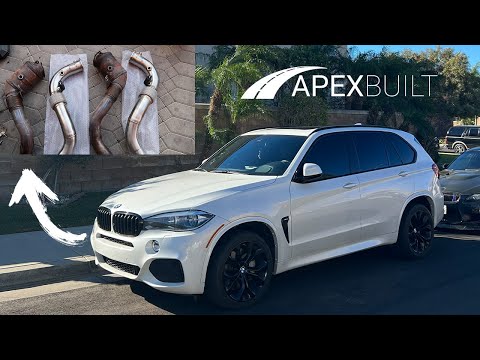Видео: Установка выхлопной системы Catless Downpipes на мой BMW X5 50i!! (TURBO SPOOL)