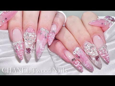 Видео: sub) Розовый твидовый маникюр Chanel✨🎀/🇰🇷Корейский маникюр / Твидовые ногти / нейл-арт / ASMR