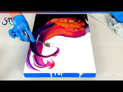 Видео: Поразительная ФИОЛЕТОВАЯ волна😍 - Жидкий акрил с черно-белой основой - Акриловая Заливка