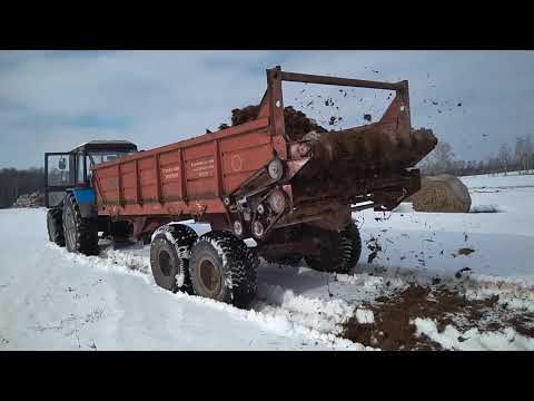 Видео: Навозоразбрасыватель ПРТ-10 в работе