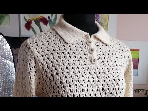 Видео: Ажурная кофточка ‐ поло по вдохновению  от Диор, вязаная спицами.