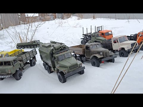 Видео: RC грузовики на снежном внедорожном маршруте. WPLs snow off road action.