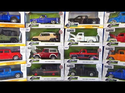 Видео: Большая коллекция больших автомобилей типа пикапов! !! Джада Игрушки Just Trucks 1/24