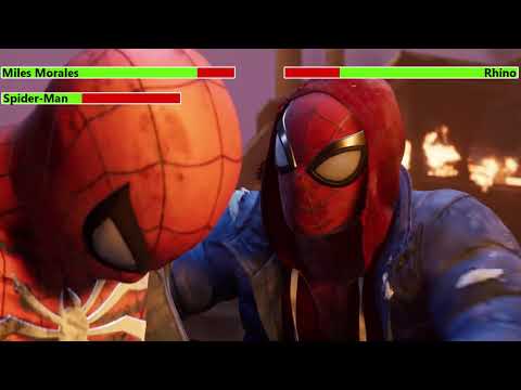 Видео: Marvel's Spider-Man: Miles Morales (2020) Битва с боссом-носорогом с полосками здоровья
