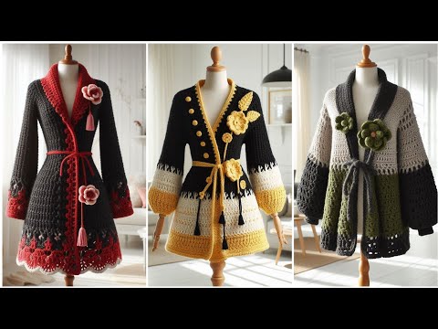 Видео: Идеи дизайна вязаных крючком пальто для женщин | Зимняя модная коллекция. #вязаниекрючком #вязани...
