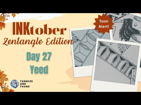 Видео: День 27 Inktober | Узор Yeed | Урок по зентанглу с забавным мультяшным вороном!