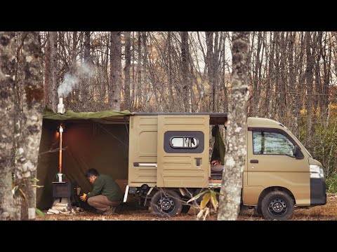 Видео: -5℃ Замораживание движущейся секретной базы! Зимний кемпинг с прогревом дровяной печкой.