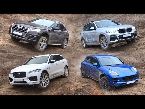 Видео: Битва внедорожников 2020: Audi Q5, BMW X3, Jaguar F-Pace, Discovery Sport, Range Rover Evoque, Po...