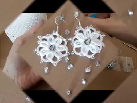 Видео: Мастер класс серьги белые фриволите. Фриволите иглой. Earrings needle tatting. Frivilité. Occhi