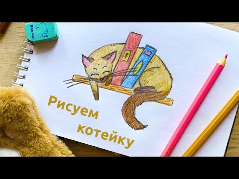 Видео: Как нарисовать милого котика цветными карандашами?