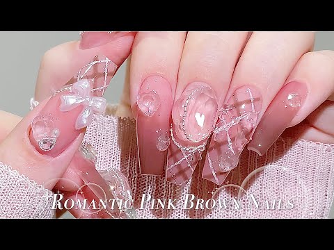 Видео: sub) Розово-коричневые ногти в клетку🎀🤎/🇰🇷Корейский маникюр / Распаковка принадлежностей для ногтей📦