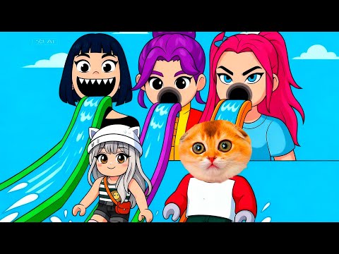 Видео: КОТ ПЕРСИК И КОШКА БАТТЕРС ПОПАЛИ В АКВАПАРК КПОП ДЕМОН ХАНТЕРС! РУМИ ГОРКА РОБЛОКС