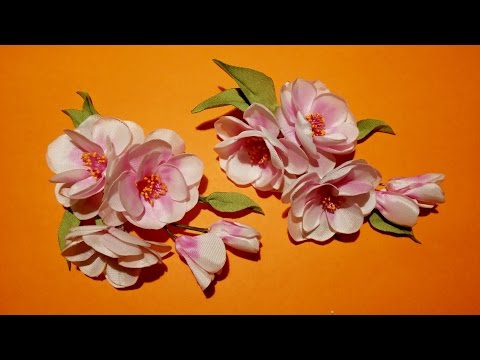Видео: Fabric flowers how to make: sprig of cherry blossoms/цветы из ткани: веточка сакуры