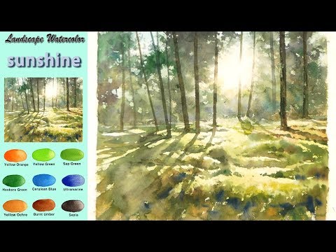 Видео: Без эскиза Пейзажная акварель - Солнечный свет (wet-in-wet, Arches rough) NAMIL ART