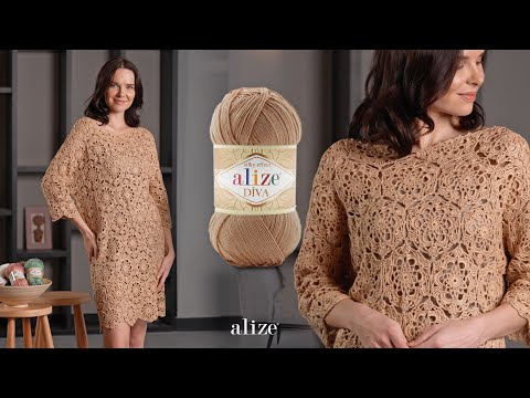 Видео: Платье с мотивом крючком от Alize Diva