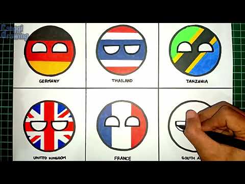 Видео: Рисуем CountryBall Германия, Таиланд, Танзания, Великобритания, Франция, Южная Африка | Как рисовать