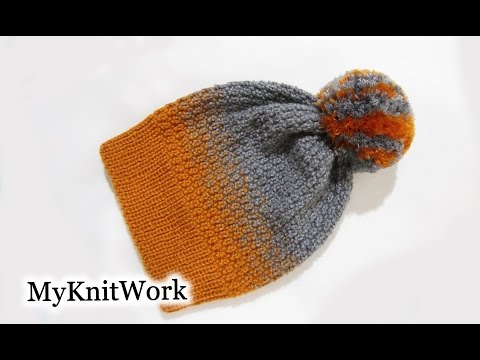 Видео: Шапка узором из лицевых и изнаночных петель. Вязание спицами.