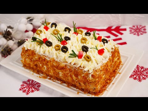 Видео: Закусочный торт Мужской каприз! Идеальное блюдо на Новогодний стол🎄 Сытный слоеный салат!