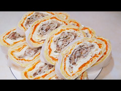 Видео: ЗАКУСКА а-ля МИМОЗА. Закусочный РУЛЕТ МИМОЗА из лаваша.