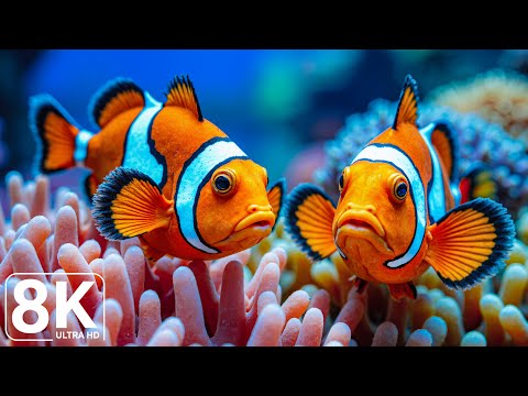 Видео: Красивый аквариум в Ultra HD 8K 🌊🐠 Расслабляющая подводная музыка и морская жизнь